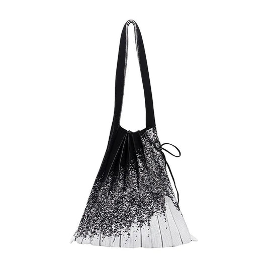 Fem. Knitted Pleated Graffiti Bag Big Capacity Portable Shopping Pouch
