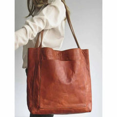 Women's Oversized Tote Handbag Vintage Style Solid Soft Pu Leather Purse