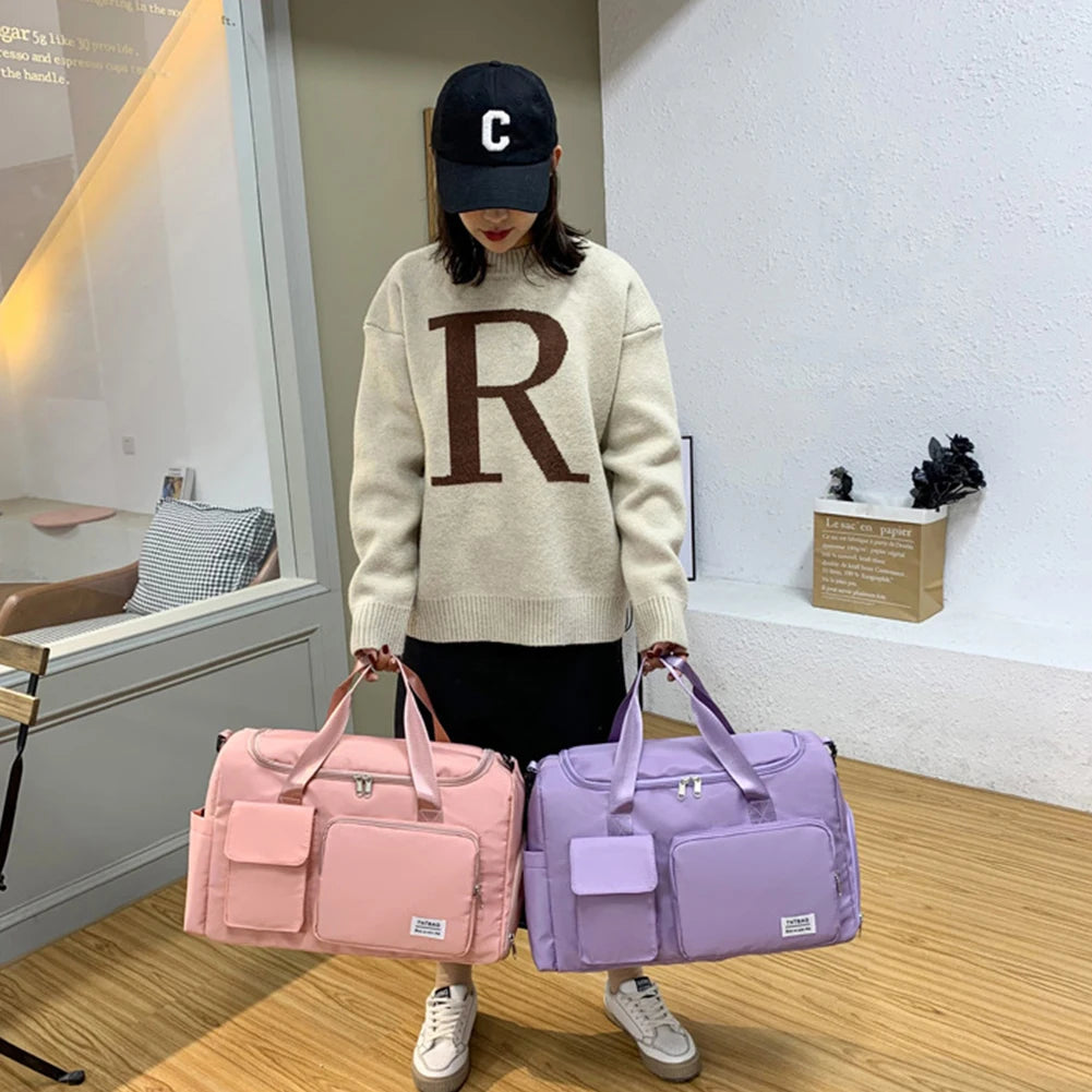 Oxford Cloth Shoulder Duffel Handbag Women Travel Sport Fitness Gym Bags