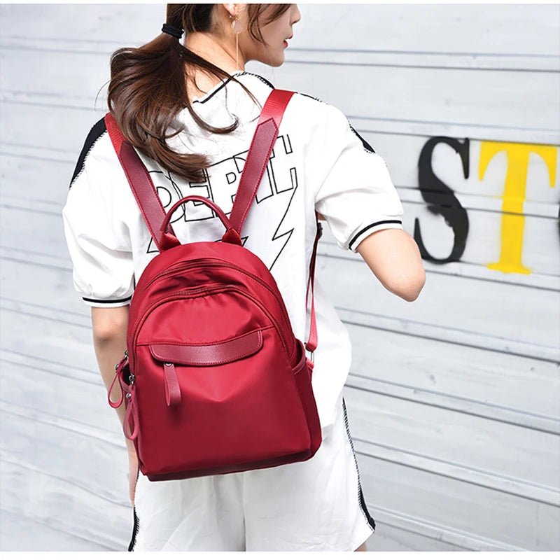 Oxford Backpacks Women Waterproof College School Bag Red