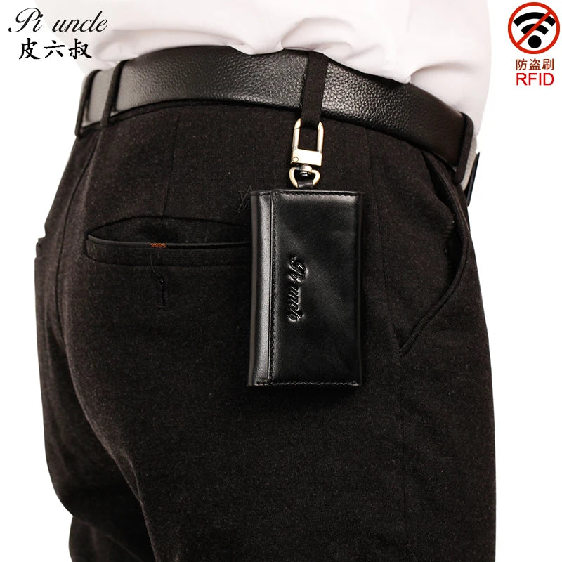 PIUNCLE High Natural Cowhide Men's Zipper Wallet Key Holder Vintage Car Key
