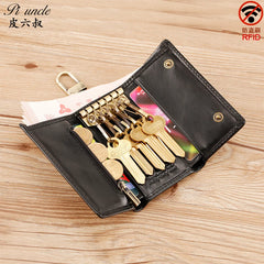 PIUNCLE High Natural Cowhide Men's Zipper Wallet Key Holder Vintage Car Key