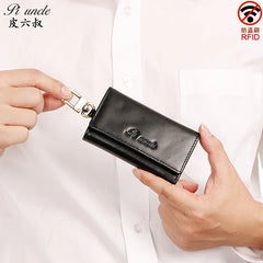 PIUNCLE High Natural Cowhide Men's Zipper Wallet Key Holder Vintage Car Key