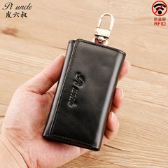 PIUNCLE High Natural Cowhide Men's Zipper Wallet Key Holder Vintage Car Key
