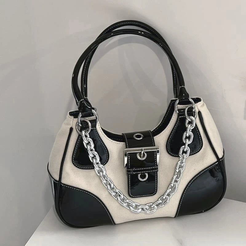 Canvas Stitching Women's Shoulder Bag Large Capacity Tote Handbag