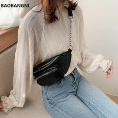 PU Chain Hip Packs Fanny Pack Multifunction Waist Bag Shoulder Bag Women's Belt