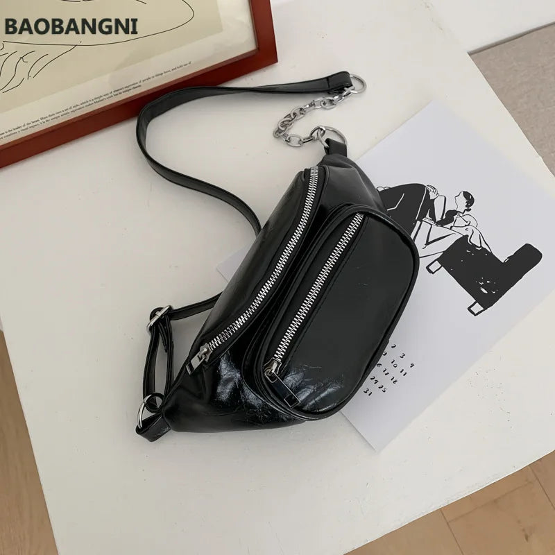 PU Chain Hip Packs Fanny Pack Multifunction Waist Bag Shoulder Bag Women's Belt