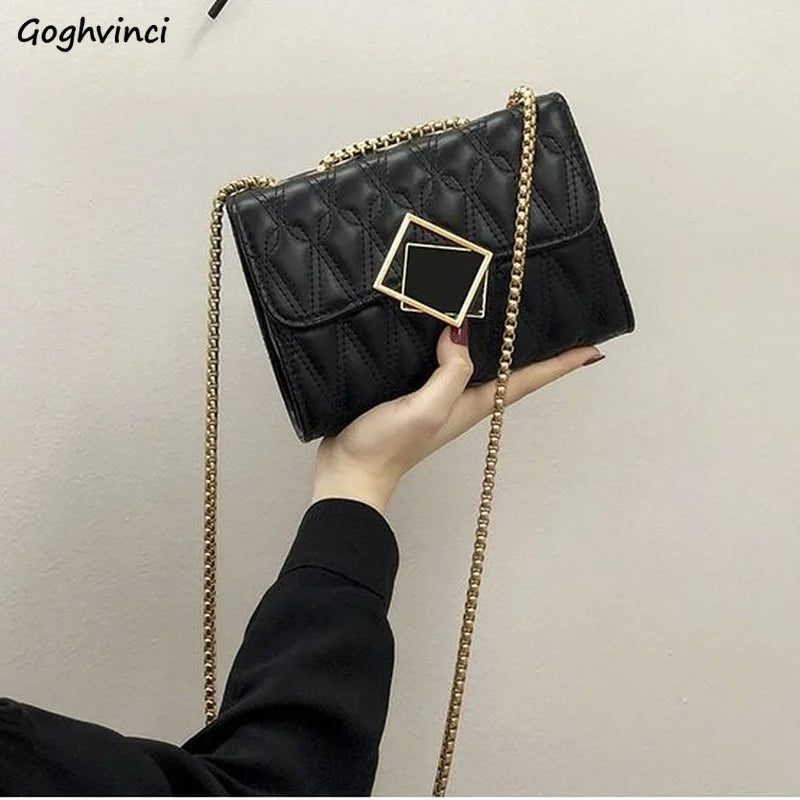 PU Flap Shoulder Bags Women Thread Casual Chain Ins Harajuku OL Purse Satchel