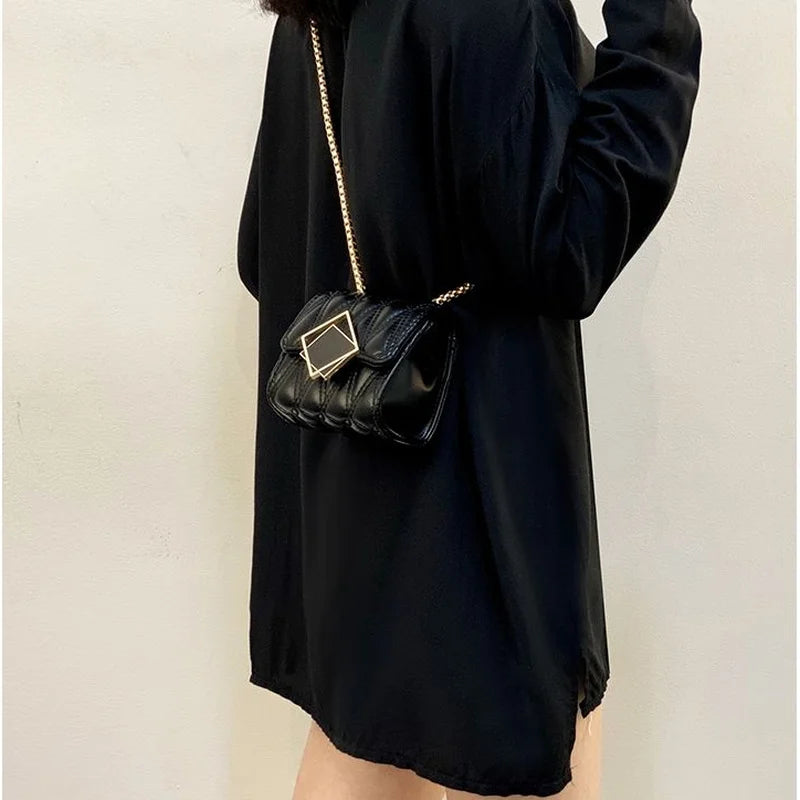 PU Flap Shoulder Bags Women Thread Casual Chain Ins Harajuku OL Purse Satchel