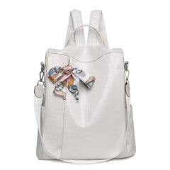 PU Ladies Leather Shoulder Backpacks Women Travel Bags Silk Scarf