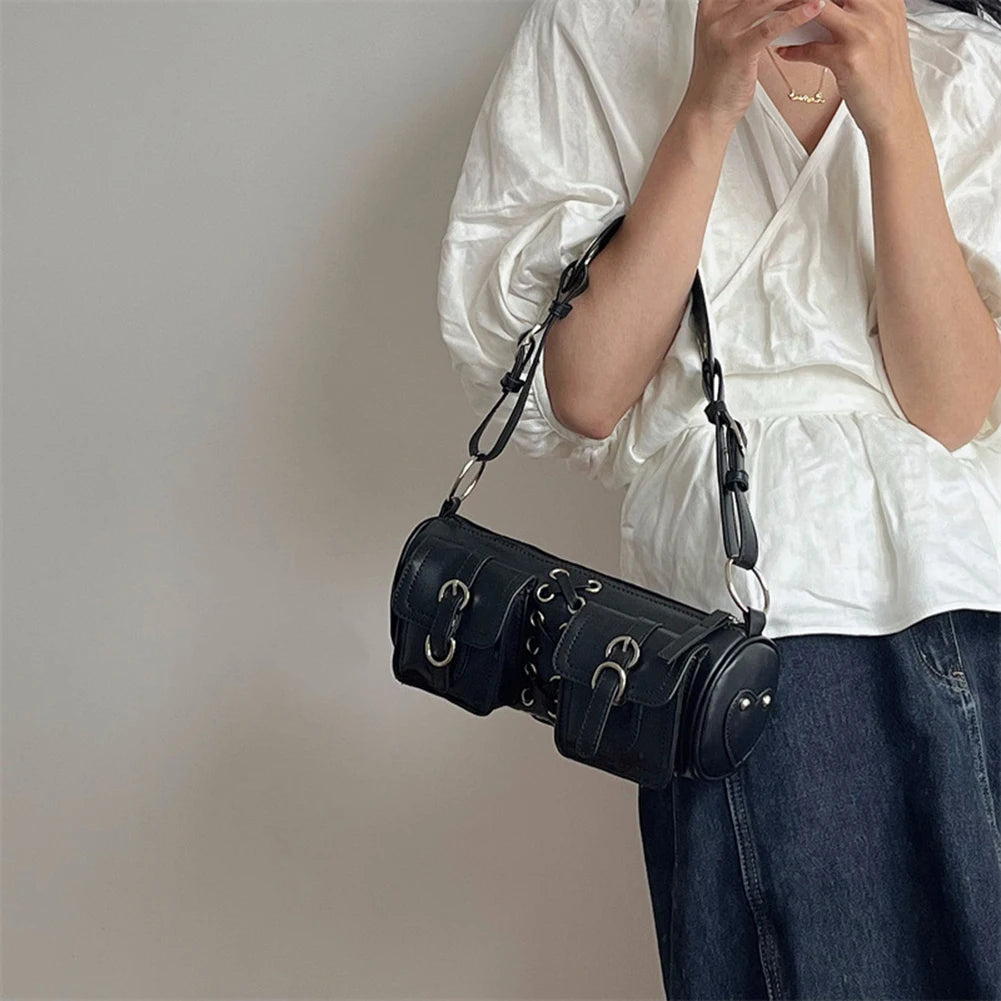 PU Leather Bandage Boston Bag Women's Shoulder Underarm Bag