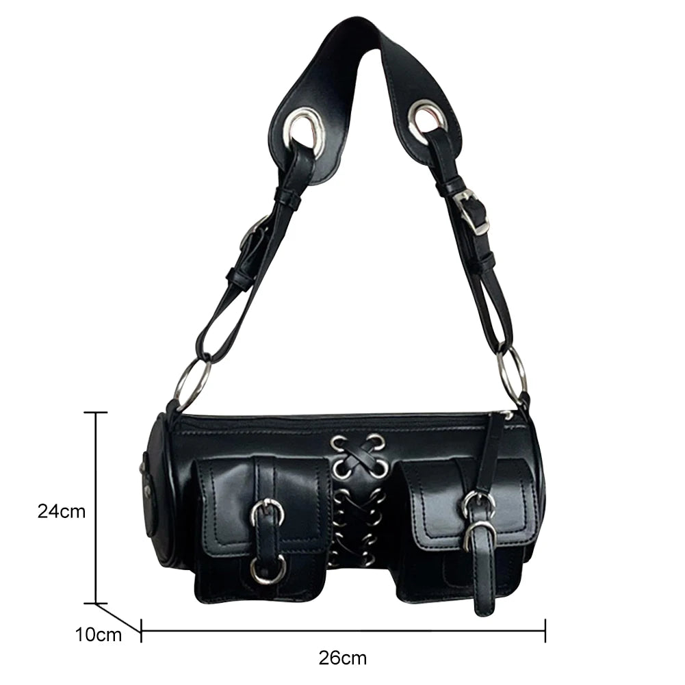 PU Leather Bandage Boston Bag Women's Shoulder Underarm Bag