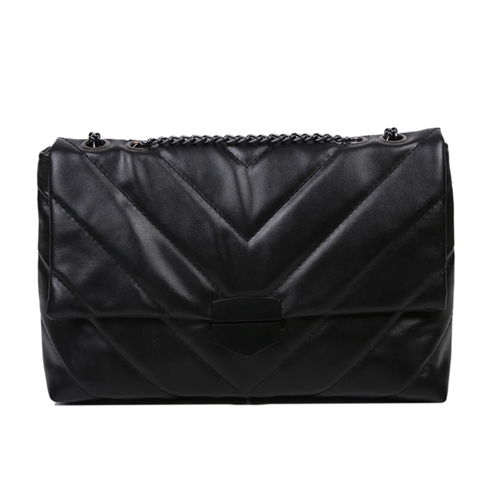 PU Leather Shoulder Handbag Women Solid Lattice Flap Square Crossbody Bag