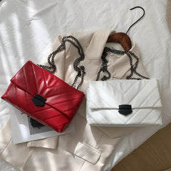 PU Leather Shoulder Handbag Women Solid Lattice Flap Square Crossbody Bag