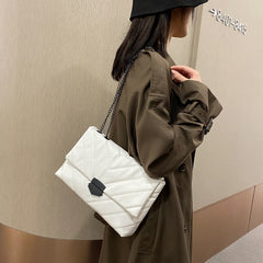 PU Leather Shoulder Handbag Women Solid Lattice Flap Square Crossbody Bag