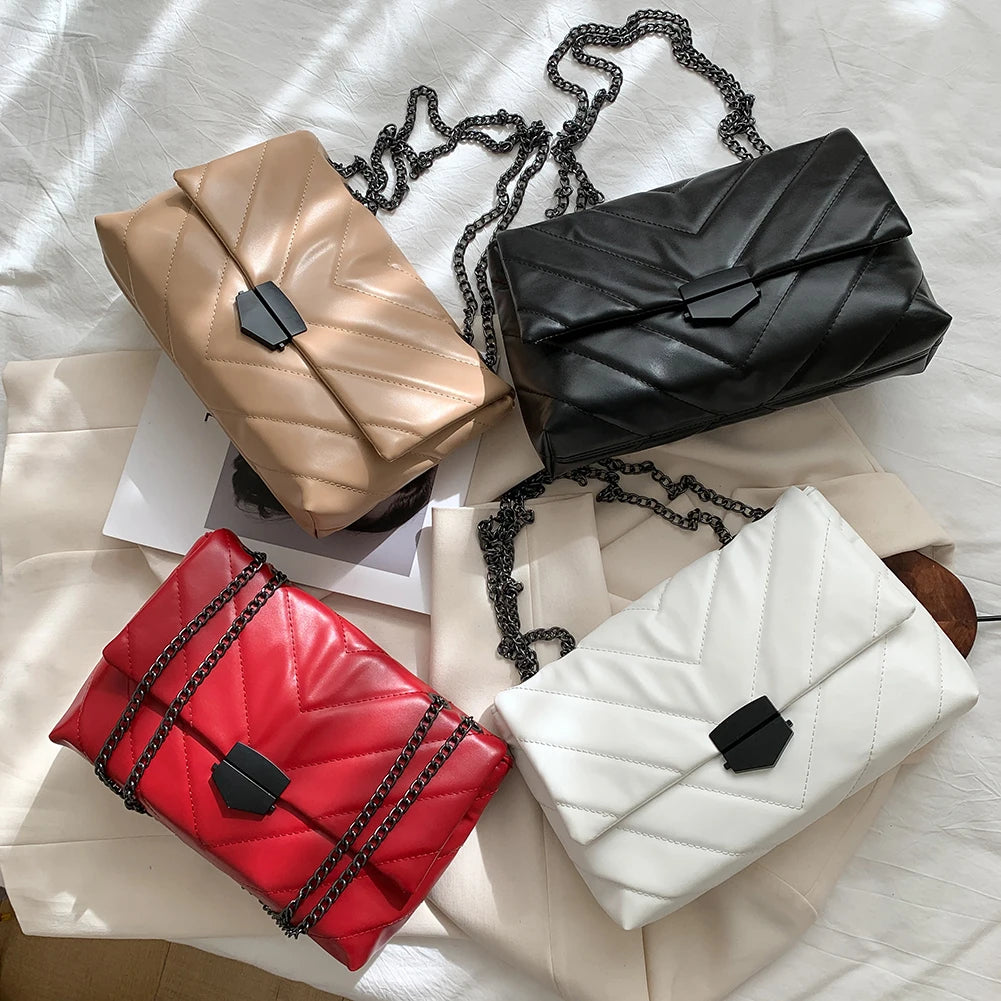 PU Leather Shoulder Handbag Women Small Square Crossbody Underarm Chain Clutches
