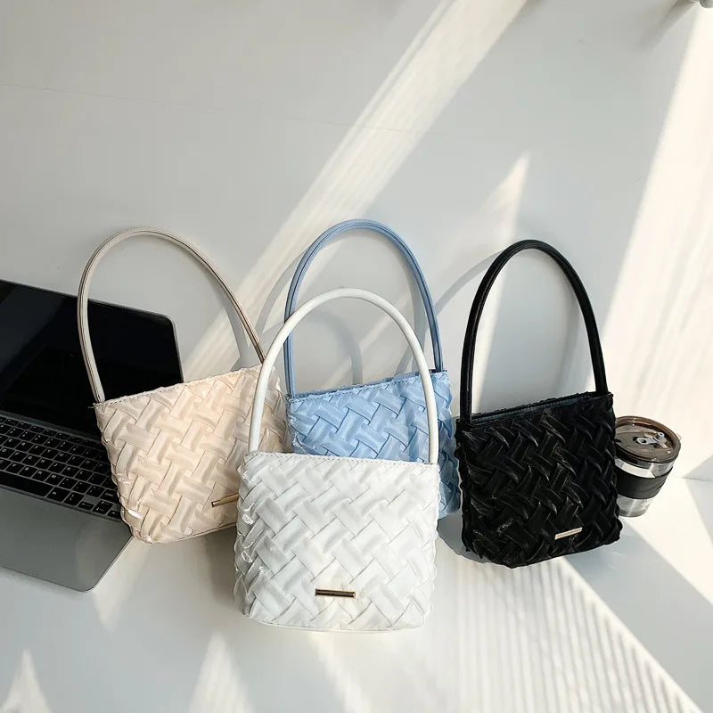 Braided Small Shoulder Bag Women's PU Leather Handbag Tote