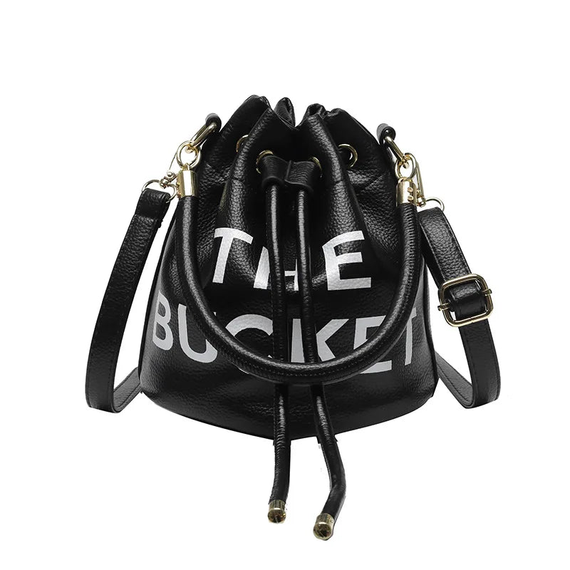 PU Leather Women's Bucket Bag Famous Letters Crossbody Shoulder Bag