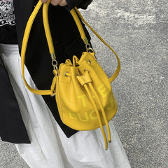 PU Leather Women's Bucket Bag Famous Letters Crossbody Shoulder Bag