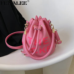 PU Leather Women's Bucket Bag Famous Letters Crossbody Shoulder Bag