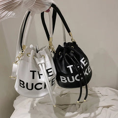 PU Leather Women's Bucket Bag Famous Letters Crossbody Shoulder Bag