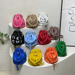 PU Leather Women's Bucket Bag Famous Letters Crossbody Shoulder Bag