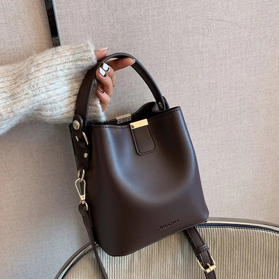 PU Leather Bucket Crossbody Bag Women's Handbag Travel Shoulder Messenger Bag