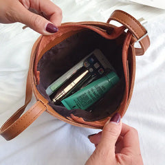 Retro PU Leather Bucket Shoulder Bag Women Crossbody All-match