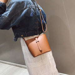 Retro PU Leather Bucket Shoulder Bag Women Crossbody All-match