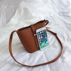 Retro PU Leather Bucket Shoulder Bag Women Crossbody All-match
