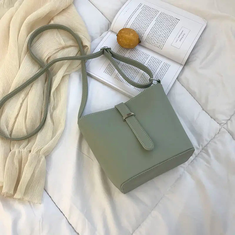 Retro PU Leather Bucket Shoulder Bag Women Crossbody All-match