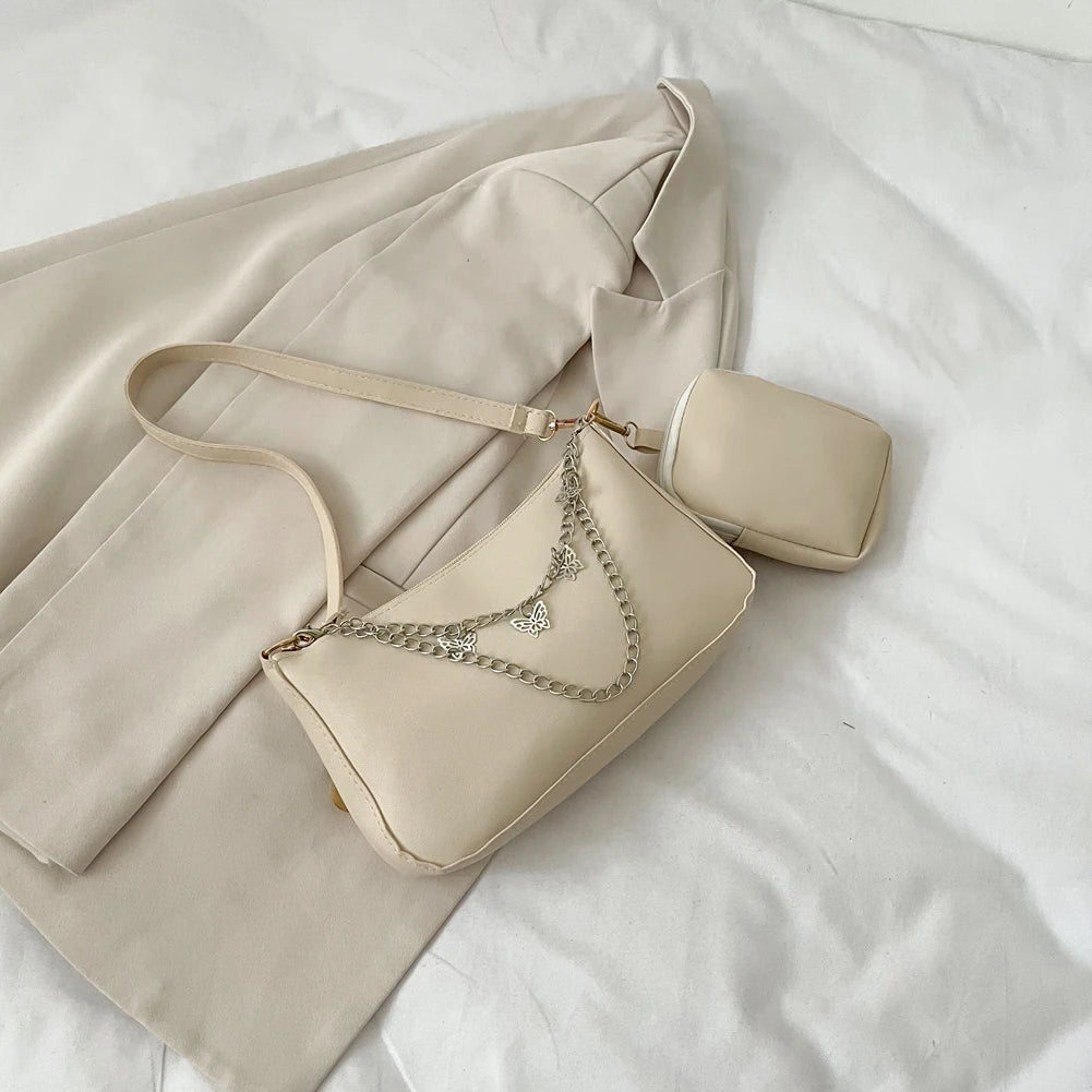 PU Leather Butterfly Chain Shoulder Underarm Bags for Women