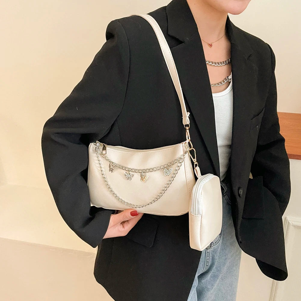 PU Leather Butterfly Chain Shoulder Underarm Bags for Women