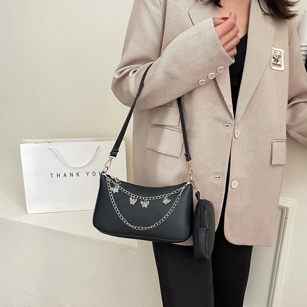 PU Leather Butterfly Chain Shoulder Underarm Bags for Women