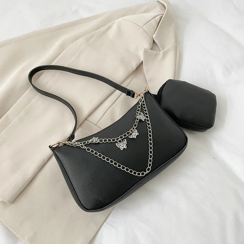 PU Leather Butterfly Chain Shoulder Underarm Bags for Women