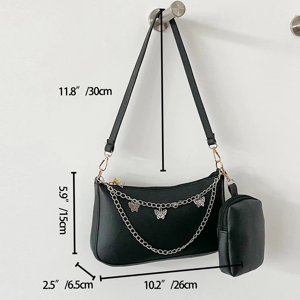 PU Leather Butterfly Chain Shoulder Underarm Bags for Women