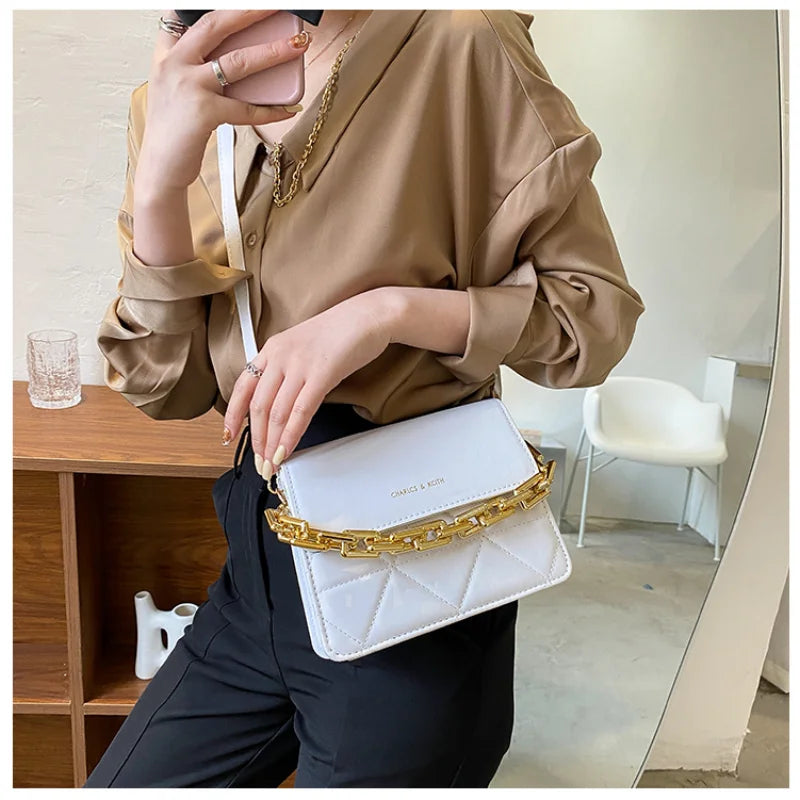 PU Leather Chain Shoulder Crossbody Square Bags for Women Diamond Lattice