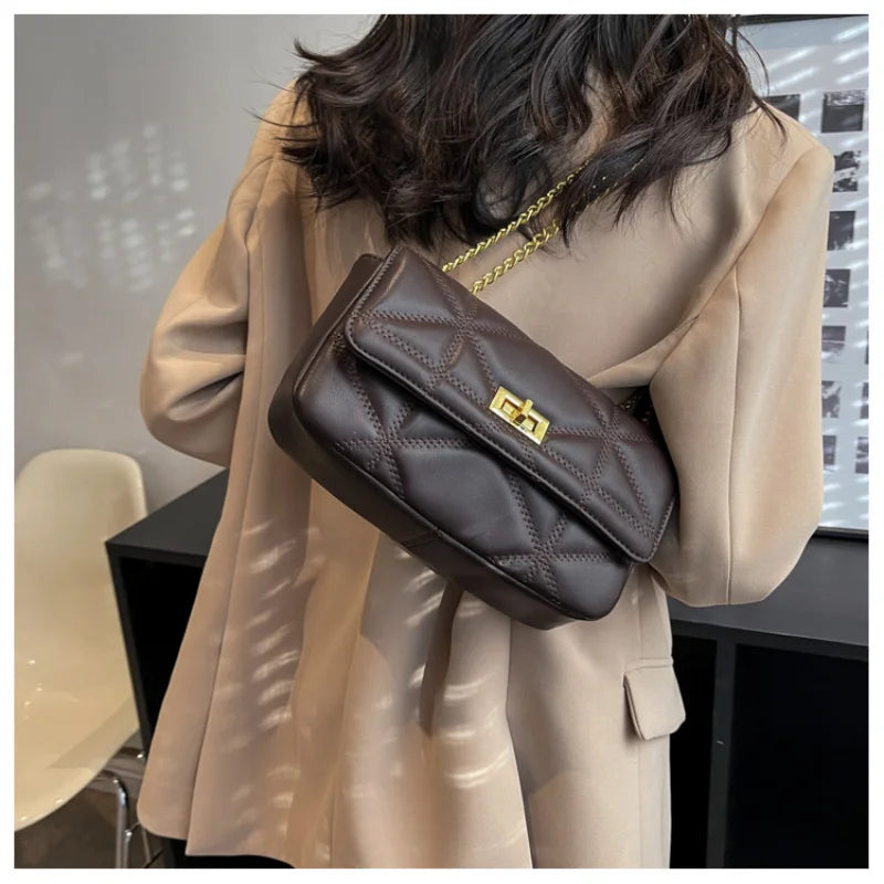 Vintage PU Leather Chain Shoulder Crossbody Bag for Women Small Handbag