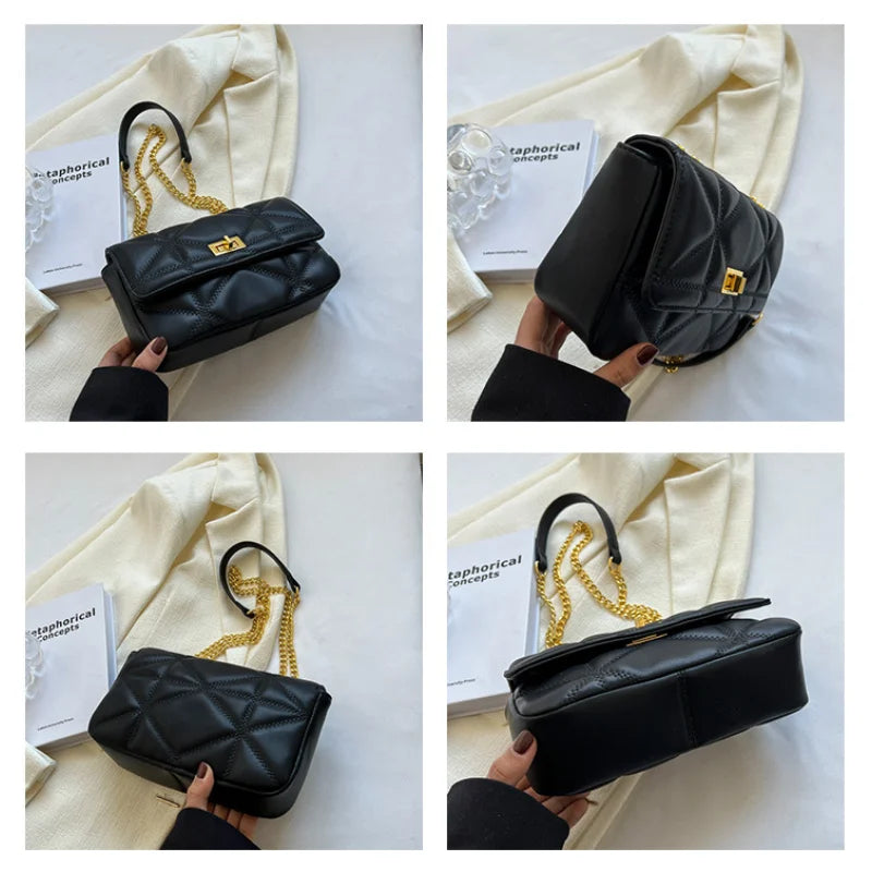 Vintage PU Leather Chain Shoulder Crossbody Bag for Women Small Handbag