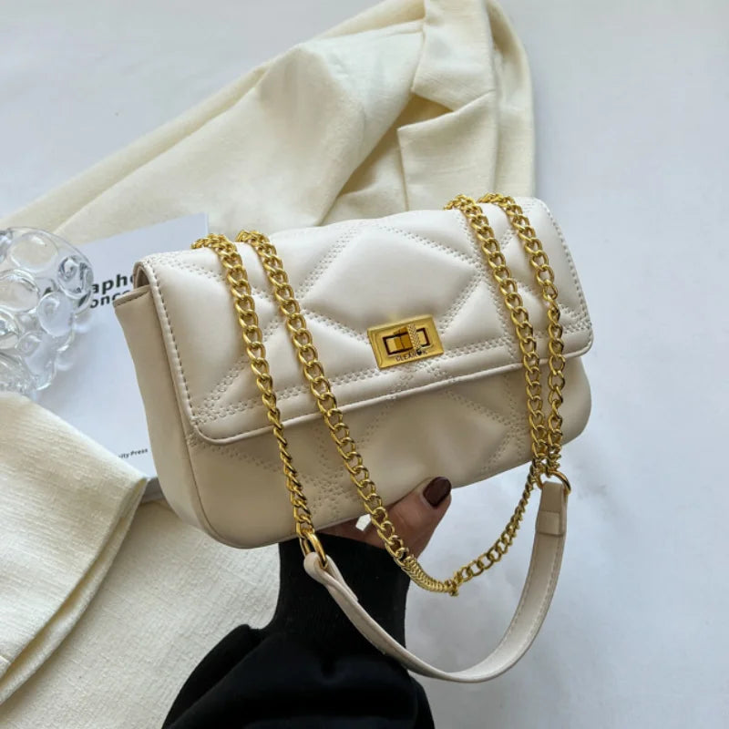 Vintage PU Leather Chain Shoulder Crossbody Bag for Women Small Handbag