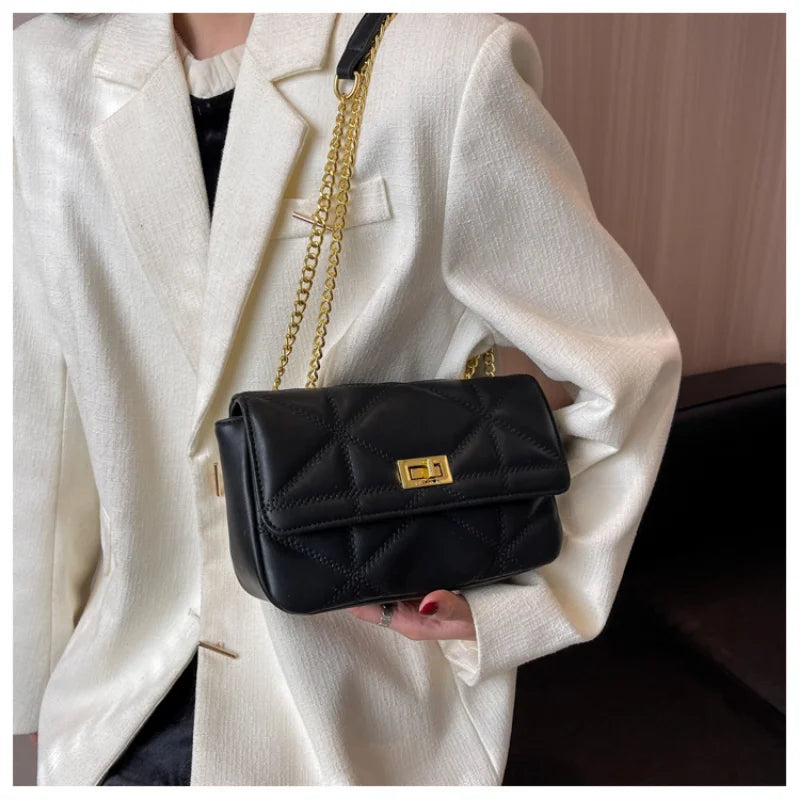 Vintage PU Leather Chain Shoulder Crossbody Bag for Women Small Handbag