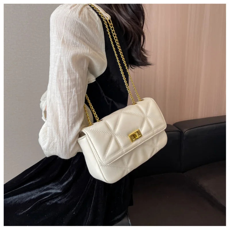 Vintage PU Leather Chain Shoulder Crossbody Bag for Women Small Handbag