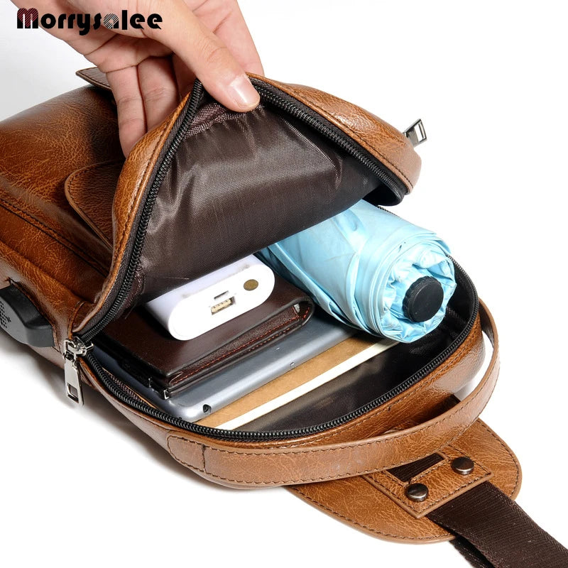 PU Leather Crossbody Bags Men Casual Messenger Bag Male Shoulder Bag Chest Pack
