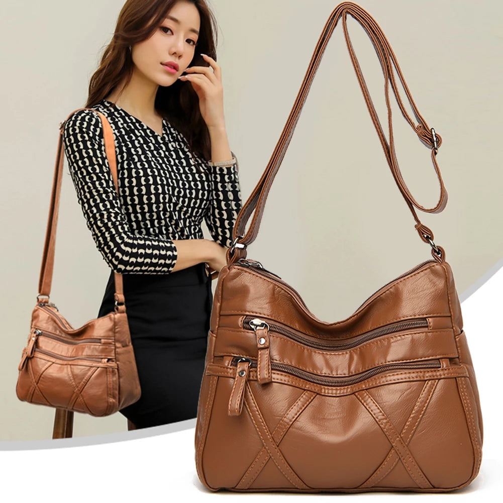 Solid PU Leather Crossbody Bags for Women