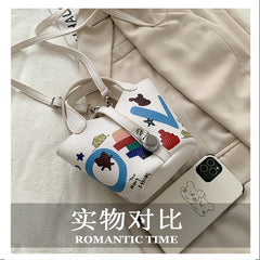 PU Leather Doodle Mini Bag For Women Girls Purses And Handbags Shopper Bags