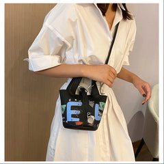 PU Leather Doodle Mini Bag For Women Girls Purses And Handbags Shopper Bags