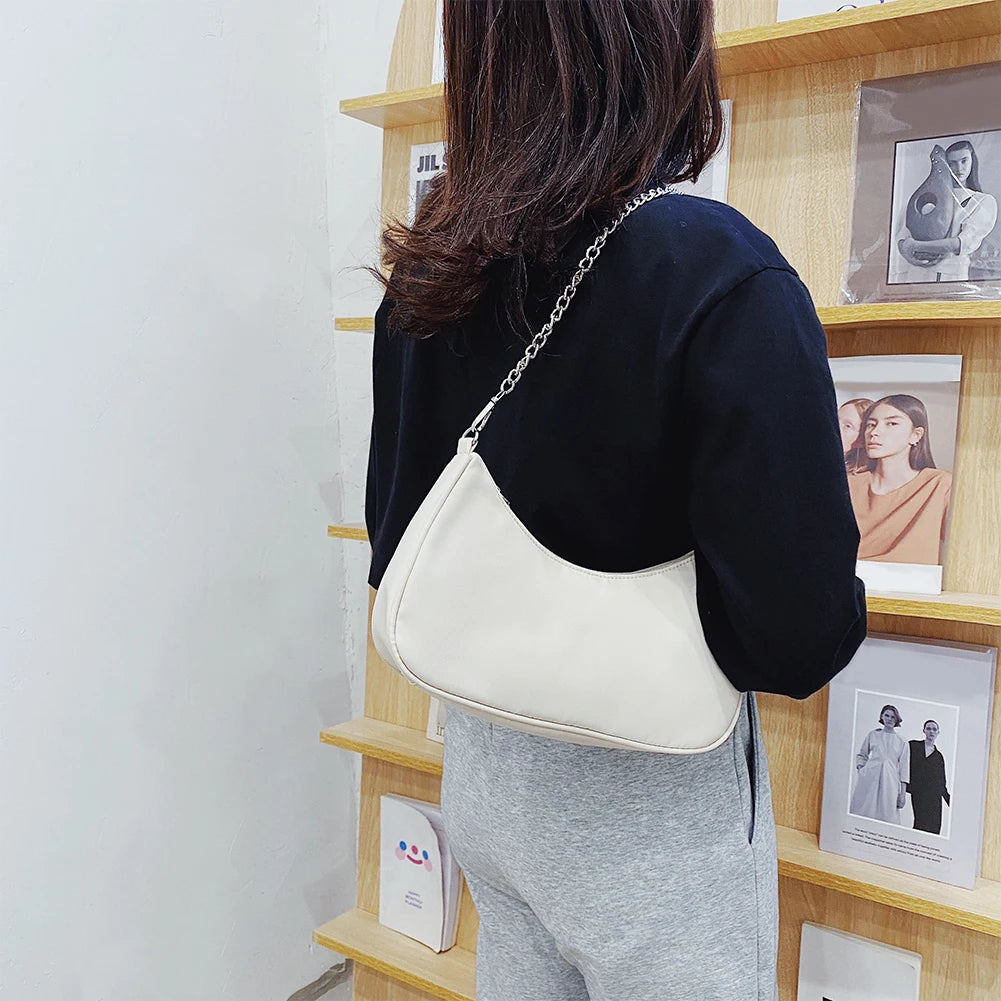 PU Leather Handbag Women Underarm Bag Retro Solid Ladies Handbags