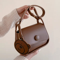 PU Leather Handbag Bear Pendant Women's Shoulder Bag Clutch Crossbody Bags