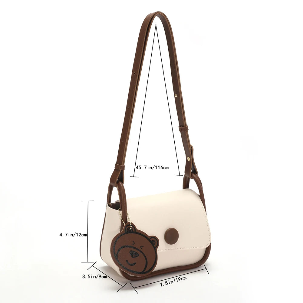 PU Leather Handbag Bear Pendant Women's Shoulder Bag Clutch Crossbody Bags