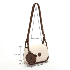 PU Leather Handbag Bear Pendant Women's Shoulder Bag Clutch Crossbody Bags